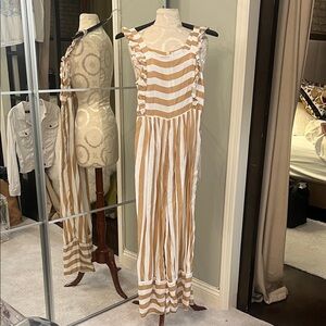 ***WORN ONCE***SANCIA Striped Sleeveless Jumpsuit — Tan & White